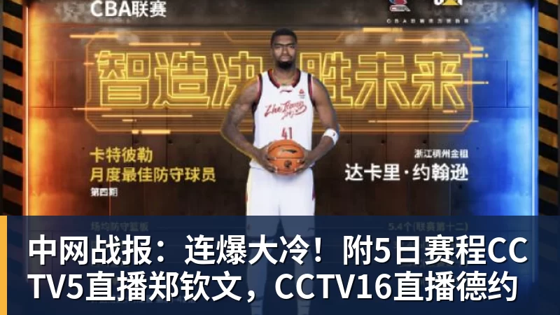 中网战报：连爆大冷！附5日赛程CCTV5直播郑钦文，CCTV16直播德约